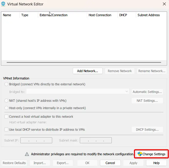 Click Change Settings in the bottom-right corner
