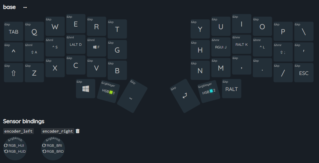 corne36 layout by keymap editor