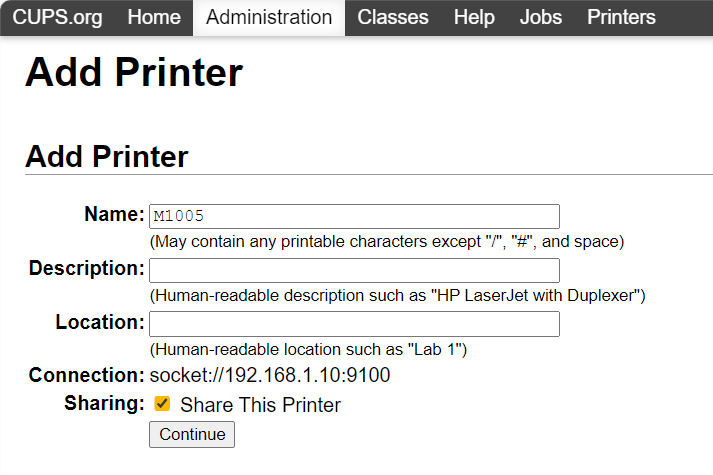 CUPS 添加打印机