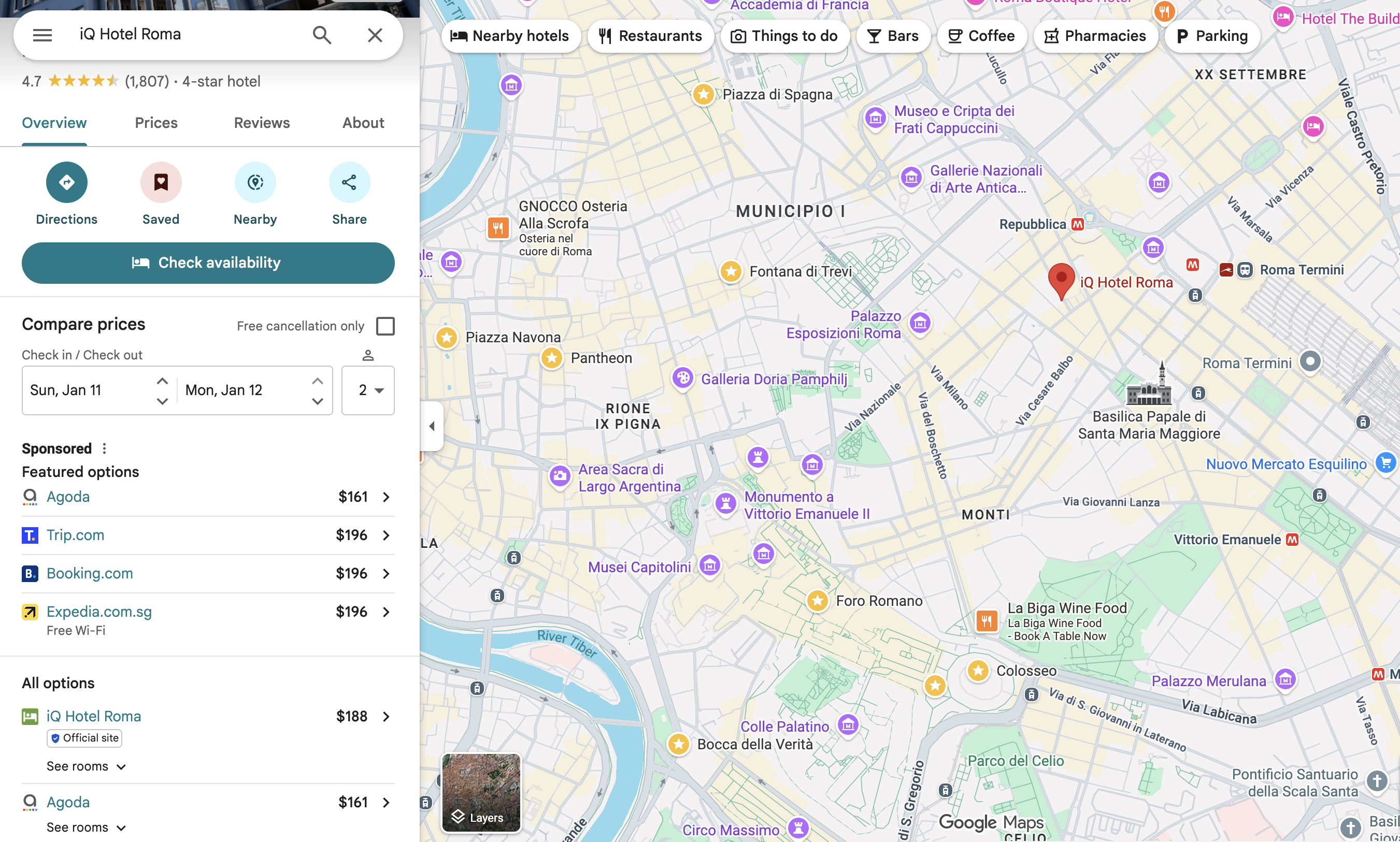 谷歌地图酒店价格