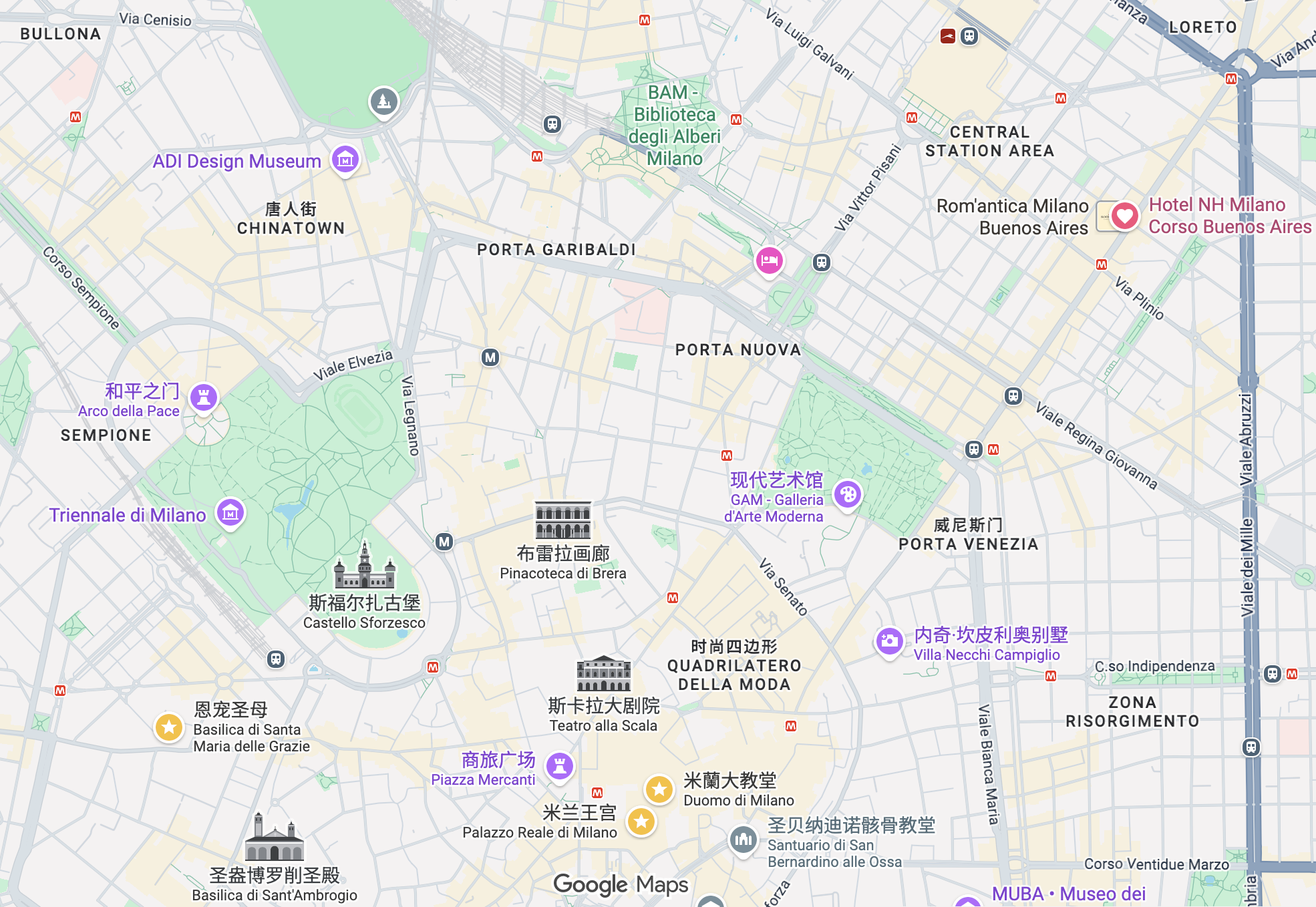 米兰行程：⭐️是景点 ❤️是住宿点